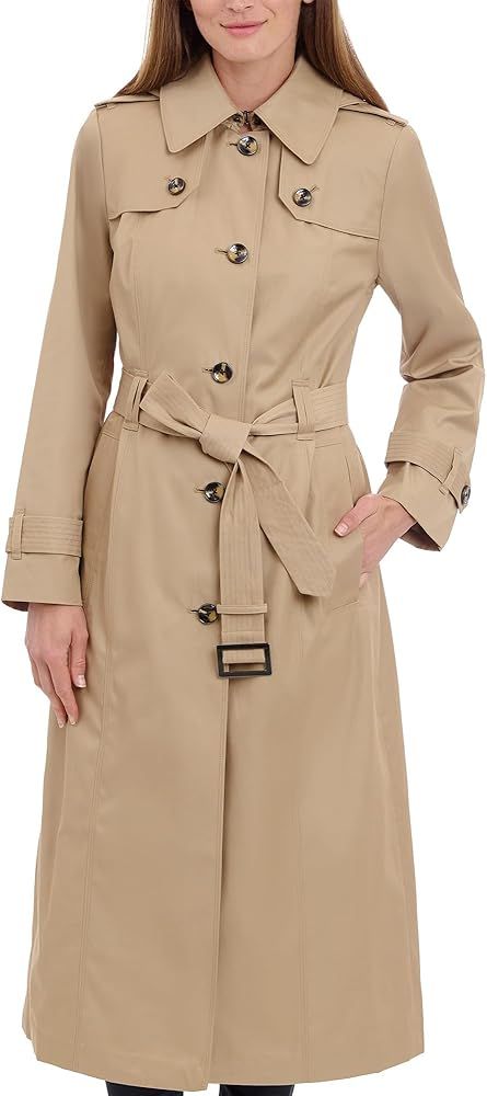 LONDON FOG Women's Single Breasted Long Trench Coat with Epaulettes and Belt | Amazon (US)