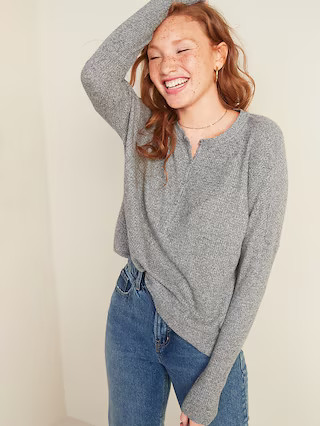 Relaxed Cozy Waffle-Knit Henley Tunic Top for Women | Old Navy (US)