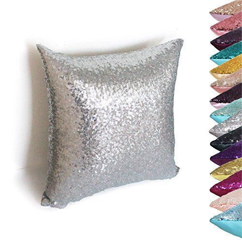 AMAZLINEN(TM) Decorative Glitzy Sequin & Comfy Satin Solid Throw Pillow Covers 18 Inch Square Pillow | Amazon (US)