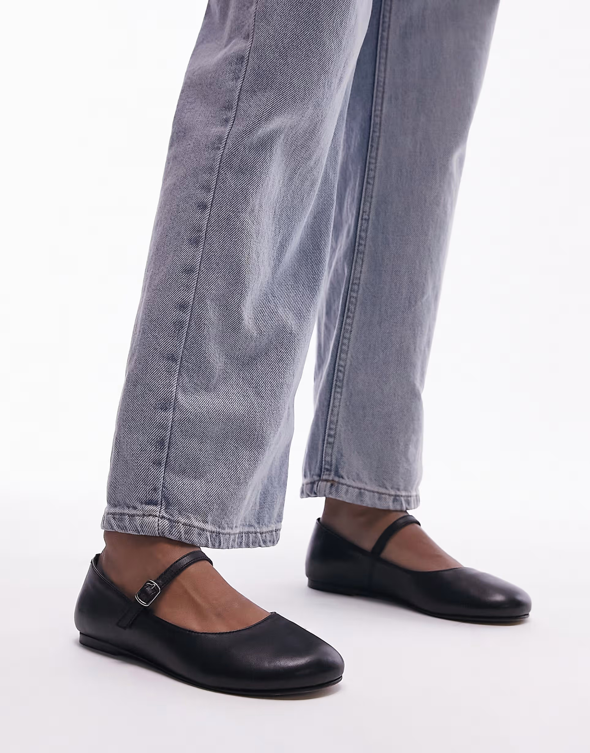 Topshop Carmen leather round toe ballet flats in black | ASOS (Global)