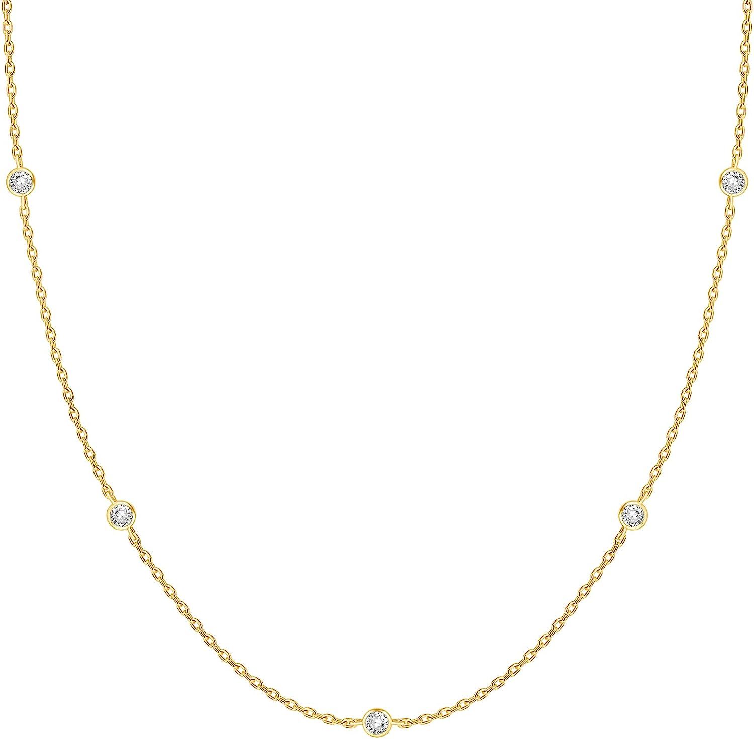 PAVOI 14K Gold Plated Station Necklace | Simulated Diamond BTY Necklace | Womens CZ Chain Necklac... | Amazon (US)