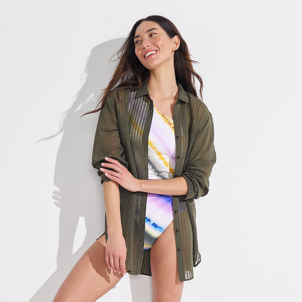 Women's Rayon Rib Button Down Cover-Up | Lands' End (US)