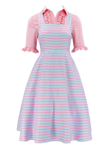 2PCS 1960s Wicked Solid Blouse & Irregular Stripes Dress | Retro Stage