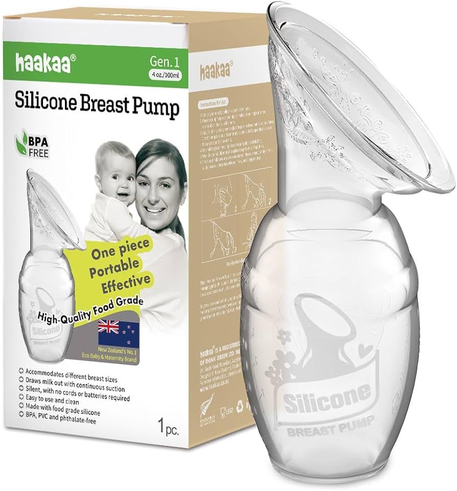 haakaa Manual Breast Pump for Breastfeeding, Silicone, Clear 4oz/100ml | Amazon (US)