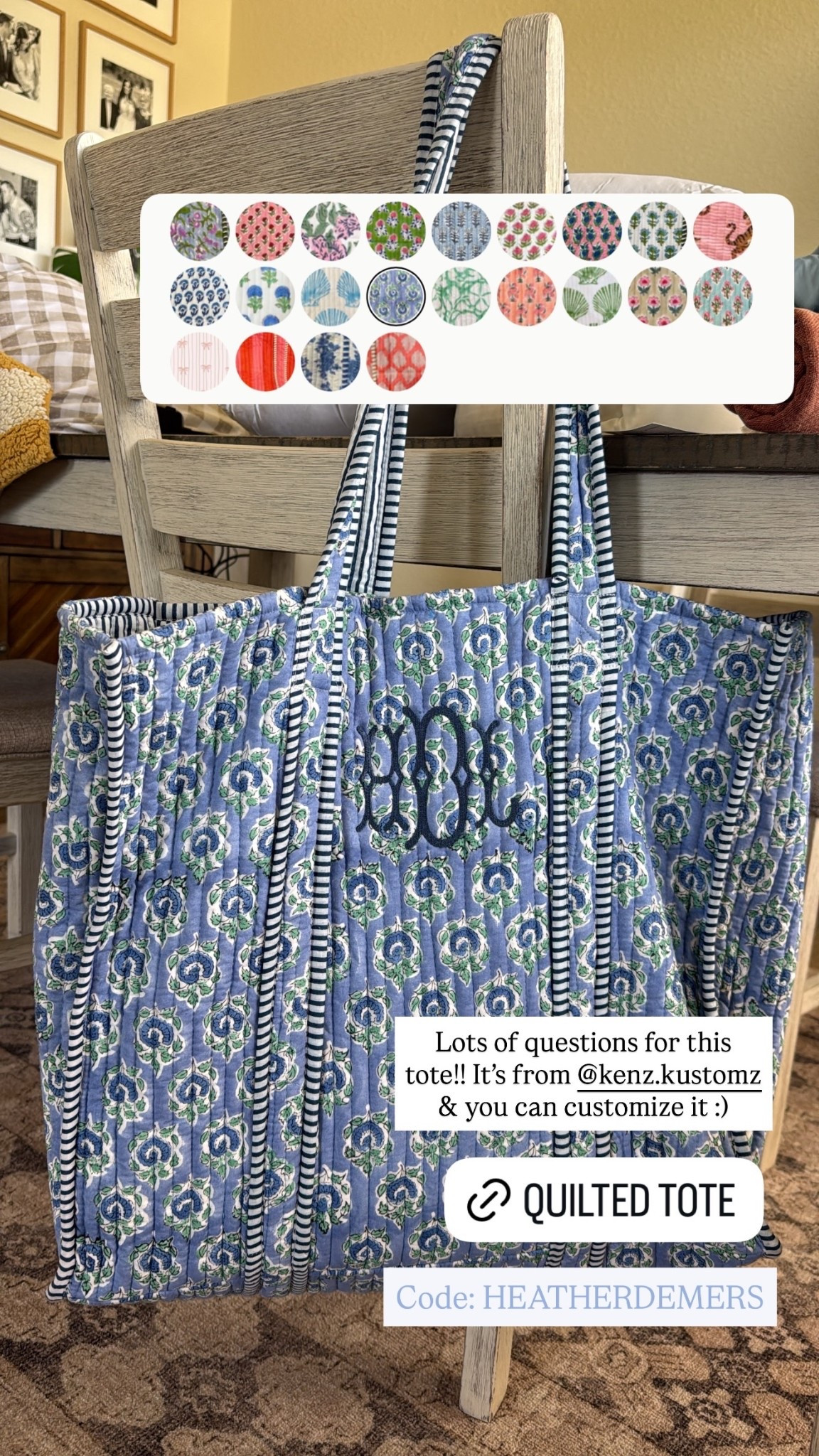 I love this tote from @kenz.kustomz! 

 Code: HEATHERDEMERS  

 

#LTKdayinmylife #LTKstorytime #LTKSeasonal