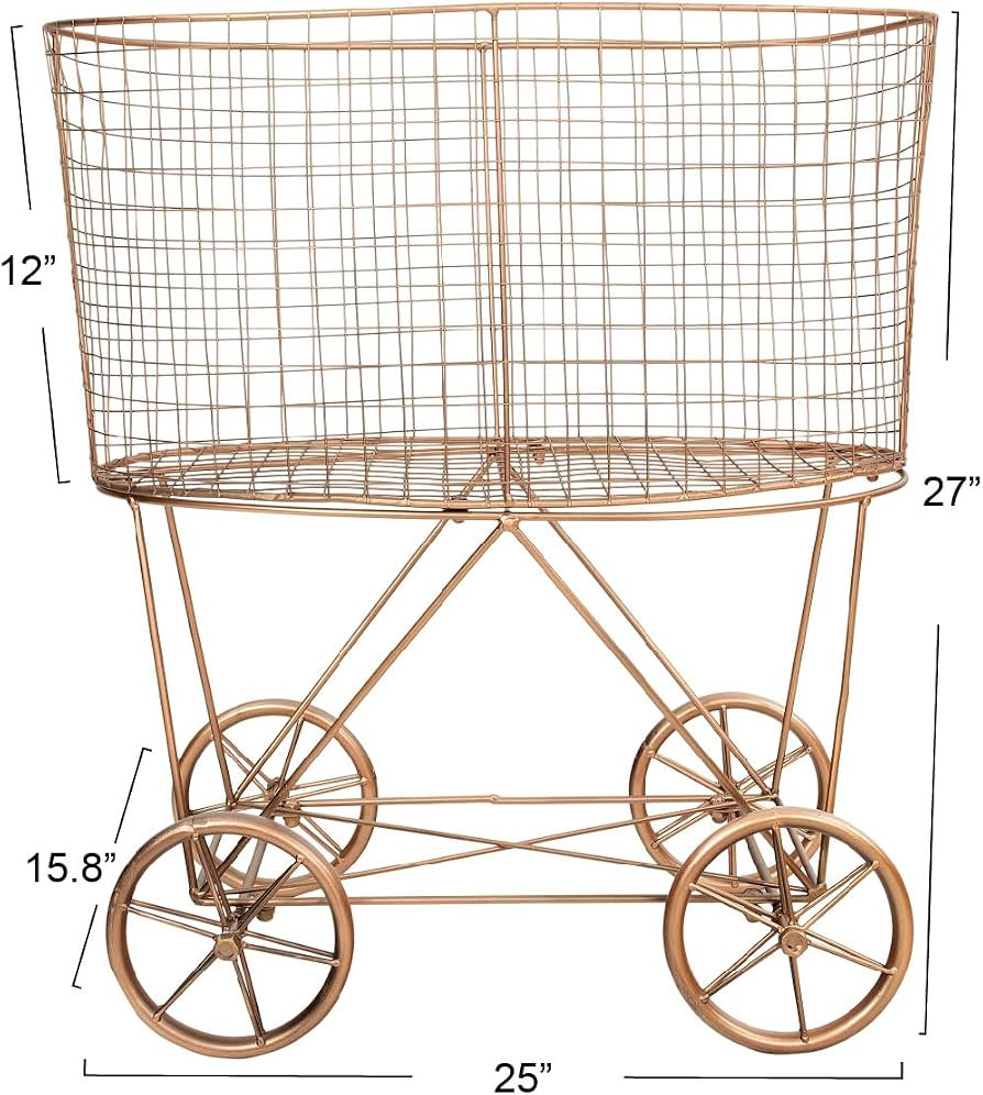 Creative Co-Op Vintage Reproduction Decorative Metal Laundry Basket on Wheels, Copper | Amazon (US)