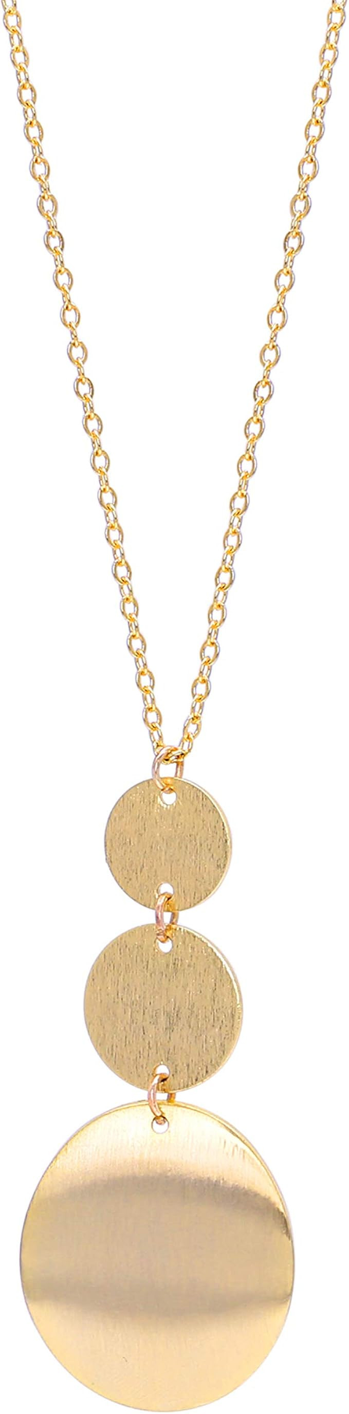 PERNNLA PEARL Long Disc Pendant Necklace for Women 18K Gold Plated Sweater Chain Fashion Jewelry | Amazon (US)