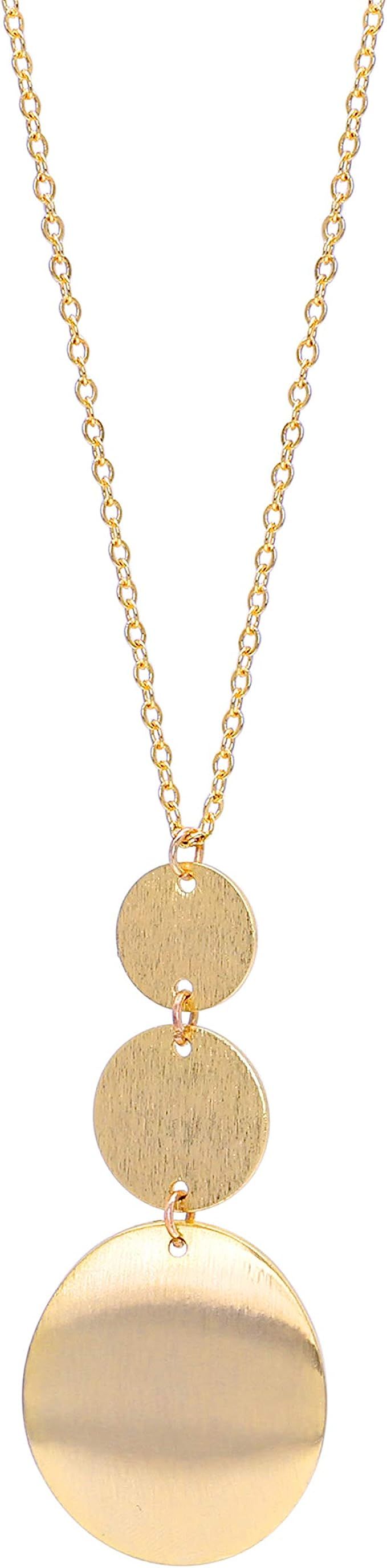 PERNNLA PEARL Long Disc Pendant Necklace for Women 18K Gold Plated Sweater Chain Fashion Jewelry | Amazon (US)