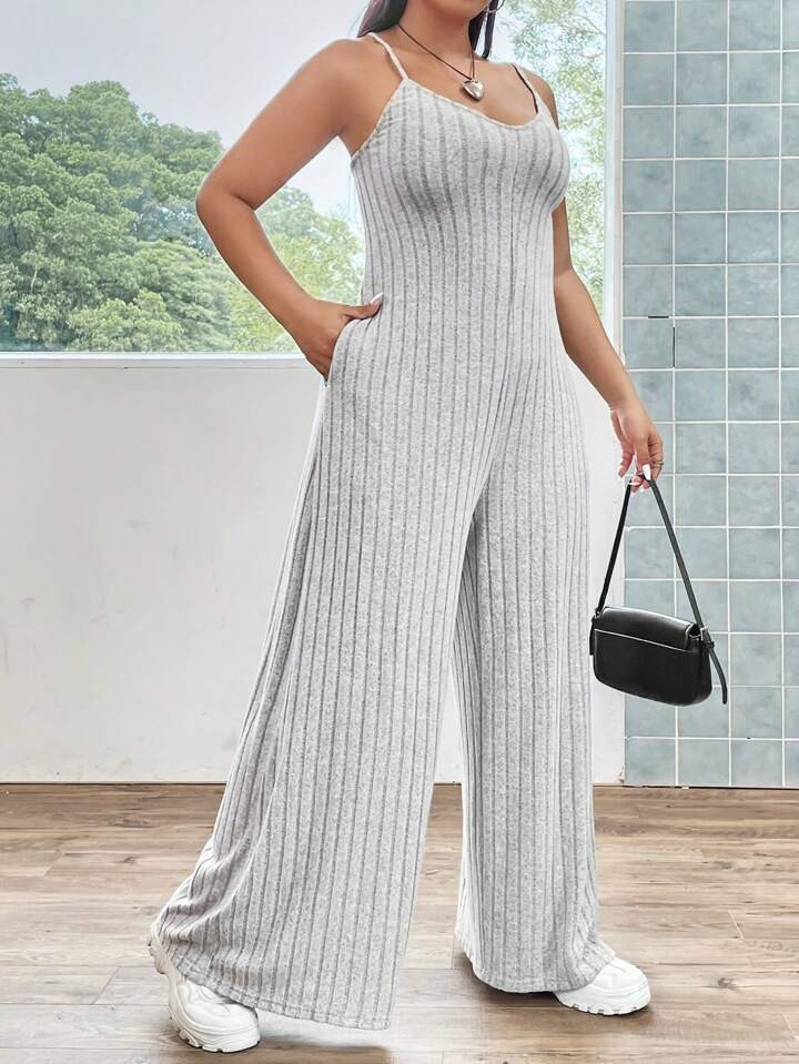 SHEIN Plus Slant Pocket Cami Jumpsuit Without Jacket | SHEIN