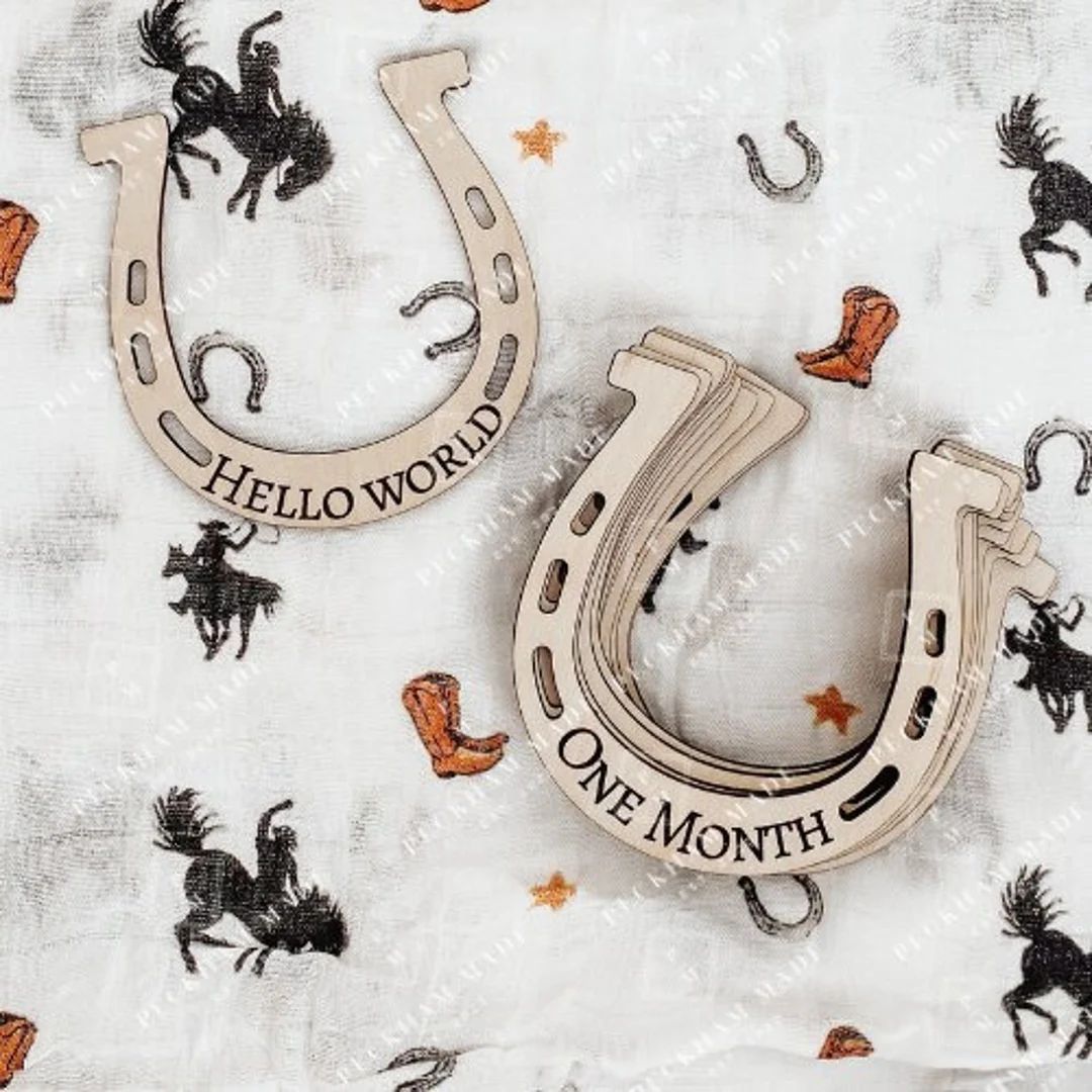 Cowboy Name Sign With Horseshoe Milestones - Monthly Milestones - Western Baby Gift - Western New... | Etsy (US)