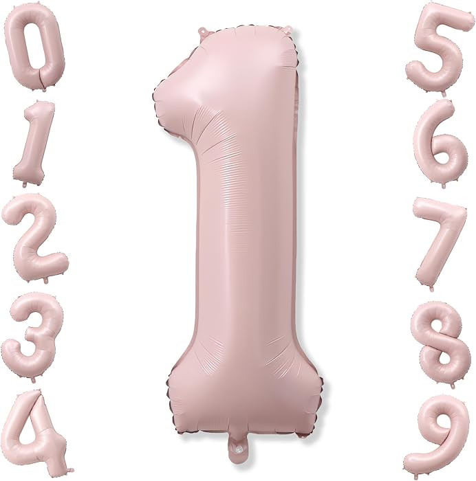 Pink 1 Balloons, 40 Inch Dusty Retro Light Pink Helium Foil Number 1 Balloon Girls, Self Inflatin... | Amazon (US)