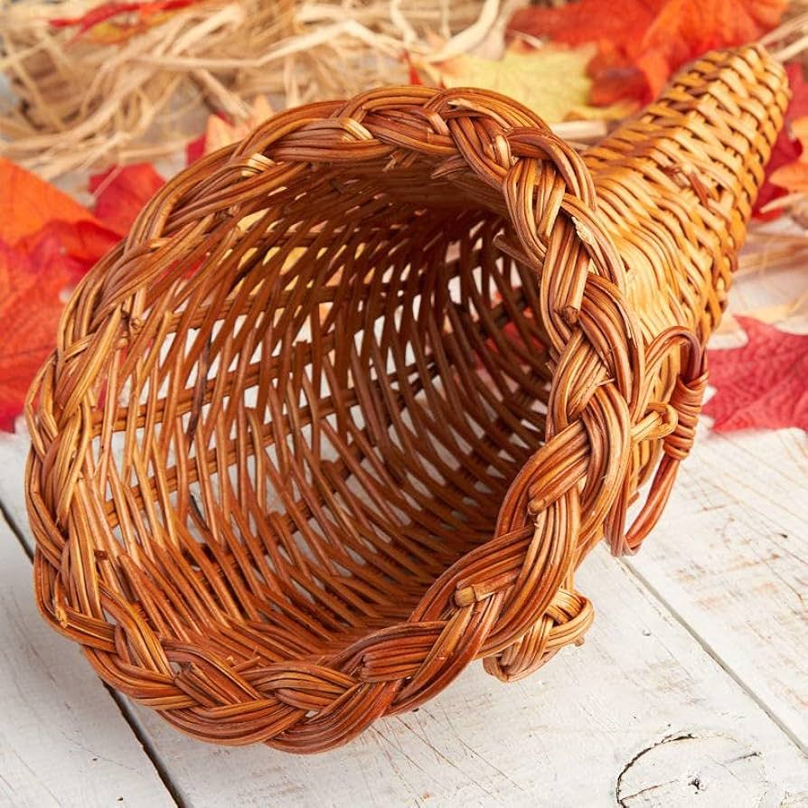 Thanksgiving Wicker Cornucopia Horn of Plenty Basket - Horn of Plenty Wicker Basket Autumn Fall D... | Amazon (US)