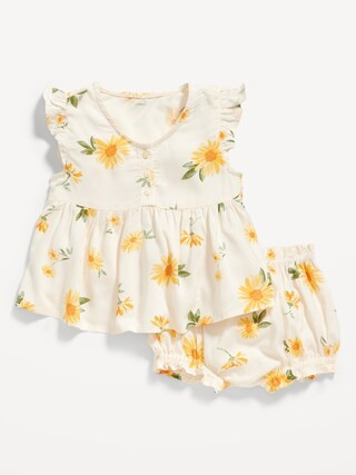 Printed Poplin Flutter-Sleeve Top & Bloomer Shorts Set for Baby | Old Navy (US)