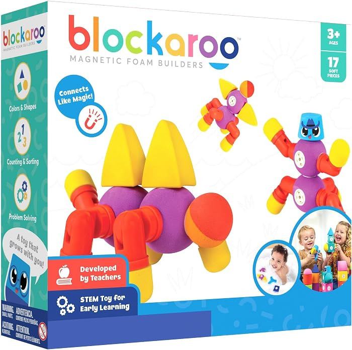 Blockaroo Magnetic Foam Building Blocks - 17-Piece Critter Set, Bath Toys for Toddlers, Preschool... | Amazon (US)