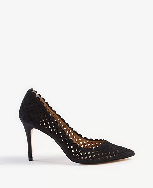 Mila Scalloped Perforated Suede Pumps | Ann Taylor | Ann Taylor (US)