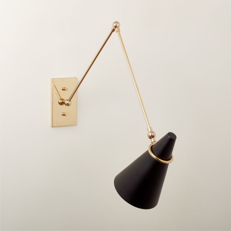Aldus Modern Black and Polished Brass Swing Arm Wall Sconce + Reviews | CB2 | CB2