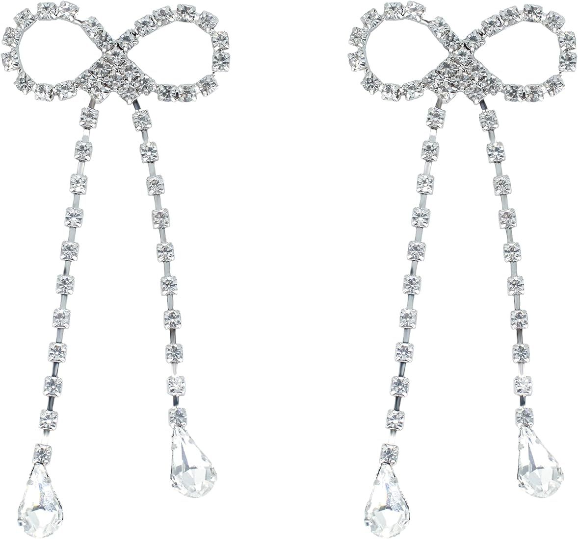 Pendant Earrings Silver Dangle Earrings Women's Rhinestone Earrings Lightweight Ear Studs Crystal Bo | Amazon (US)
