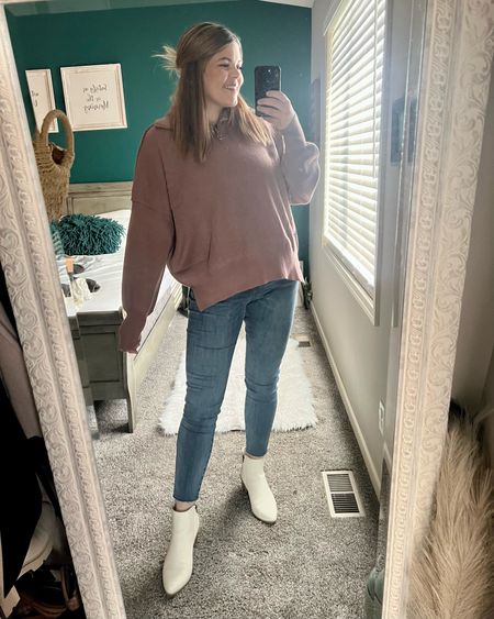 Casual midsize outfit
Quarter zip Sweater from amazon large
Jeans express size 12
Boots Target tts 

#LTKcurves #LTKunder50 #LTKstyletip