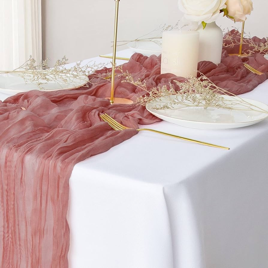 2 Pack Dusty Rose Cheesecloth Table Runners, 10Ft Gauze Table Runner Romantic Wedding Cheese Clot... | Amazon (US)