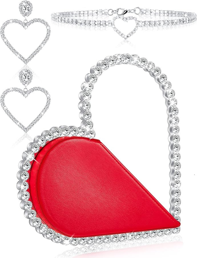 Henoyso Cute Mini Heart Shape Women Evening Clutch Bag Rhinestone Choker Necklace Heart Earrings ... | Amazon (US)