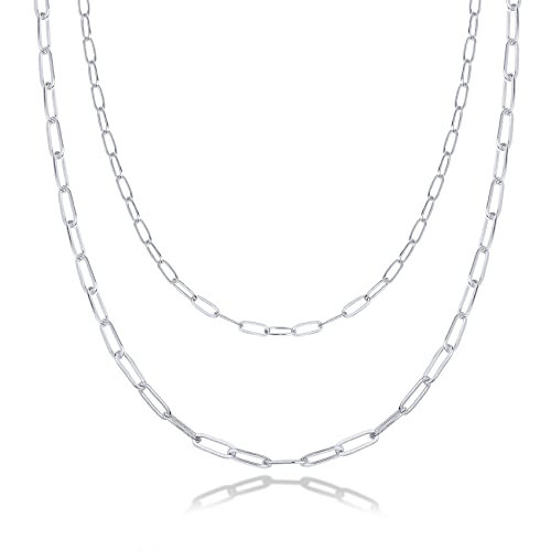 PAVOI 14K Gold Plated Layered Paperclip Necklace | Double Linked Paper Clip Design | Layering Necklaces for Women | Everyday Jewelry (White Plated) | Amazon (US)