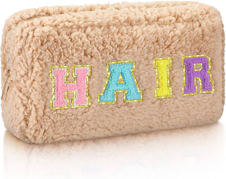 Chenille Letters Plush Preppy Makeup Bag Portable Small Travel Cosmetic Bag with Zipper Polar Fle... | Amazon (US)