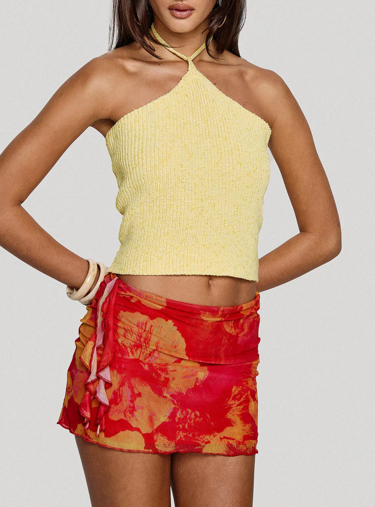 Liloha Frill Mesh Mini Skirt Orange Multi | Princess Polly US