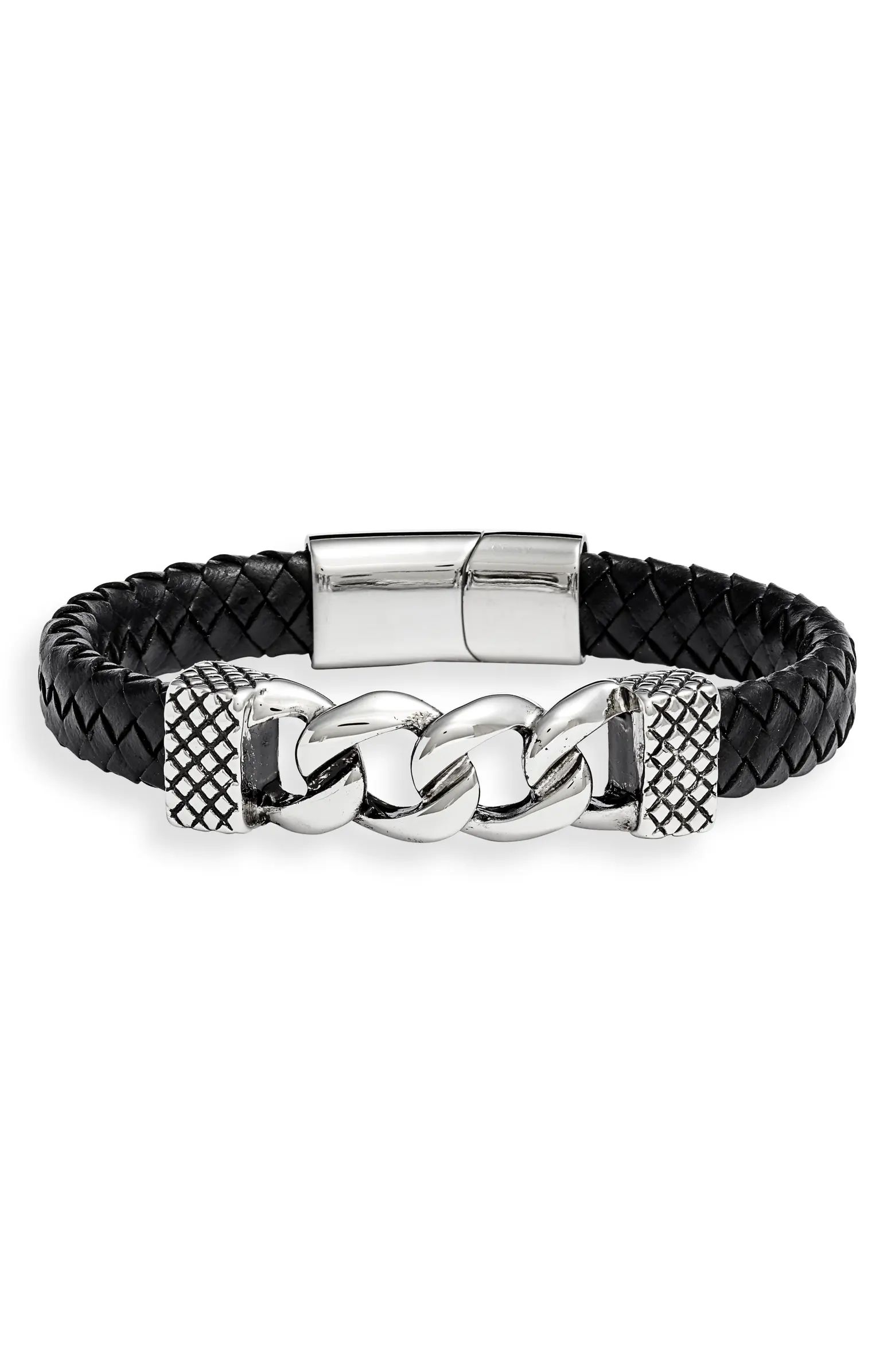 Nordstrom Men's Chain Accent Braided Leather Bracelet | Nordstrom | Nordstrom Canada
