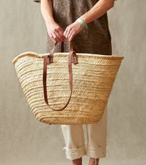 60% off STRAW BAG Handmade With Leather French Market Basket | Etsy Canada | Etsy (CAD)