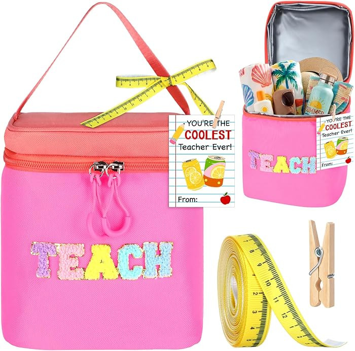 Summer Teacher Appreciation Gifts Teach Chenille Letter Cooler Bag with Ribbon Thank You Tag Wood... | Amazon (US)