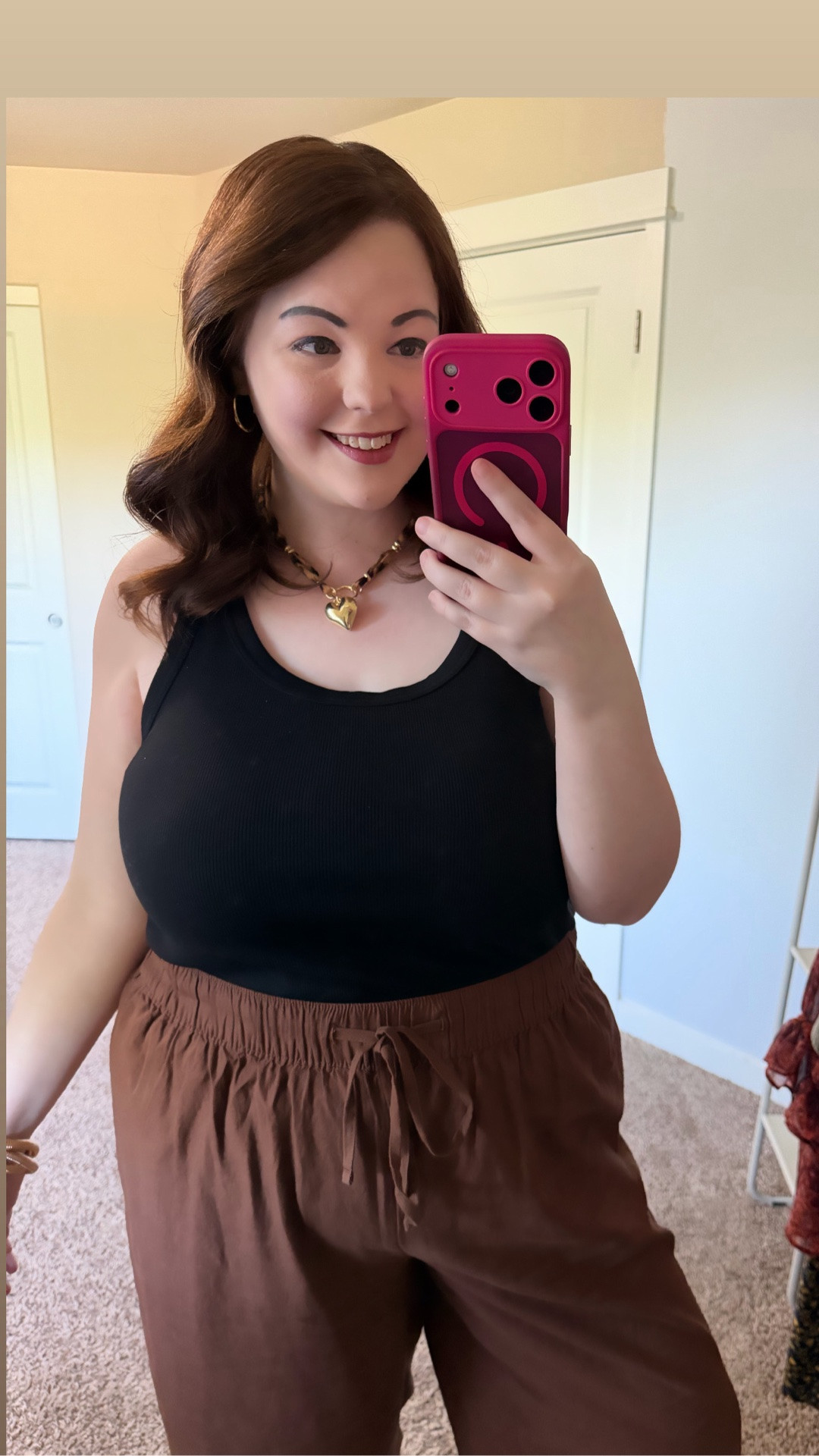 Plus Size Outfit of the Day 🤎✨🖤 This new outfit definitely gives a serotonin boost! Featuring my cute new linen pants from Walmart and latest necklace obsession from Amazon!

Linen pants are a size 1X (fit tts)
Tank top is a 1X (fits tts)

#LTKootd #LTKSaleAlert #LTKPlusSize