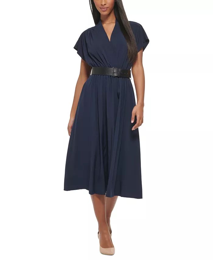 Calvin Klein Plus Size Commuter Belted Midi Dress - Macy's | Macy's