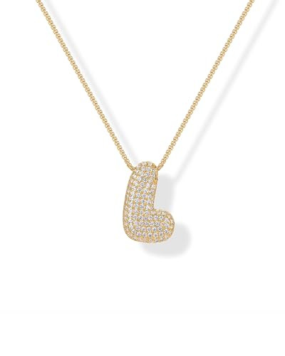 PAVOI 14K Gold Plated Cubic Zirconia Bubble Letter Initial Necklaces for Women | Gold Balloon Nec... | Amazon (US)