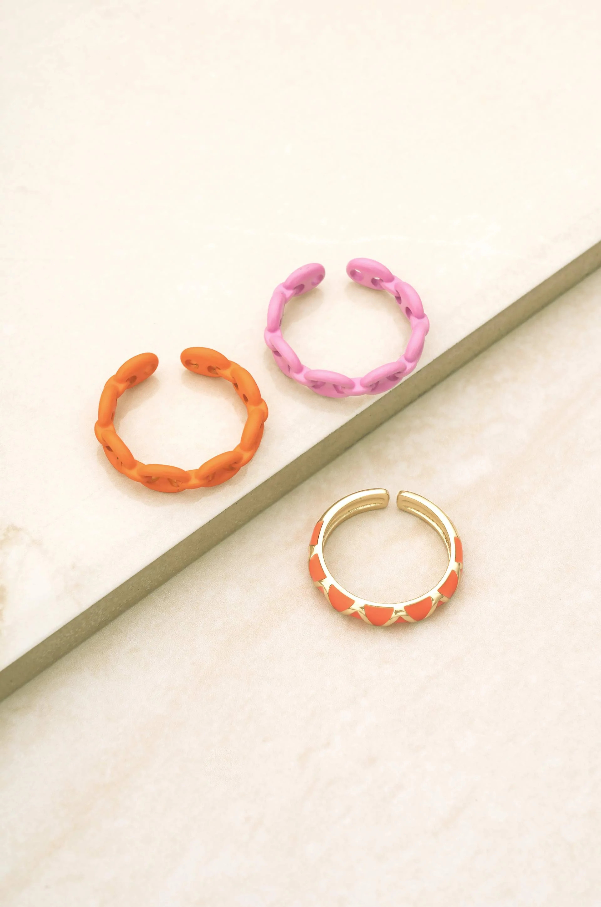 Festival Fun 18k Gold Plated Orange & Pink Enamel Ring Set | Ettika