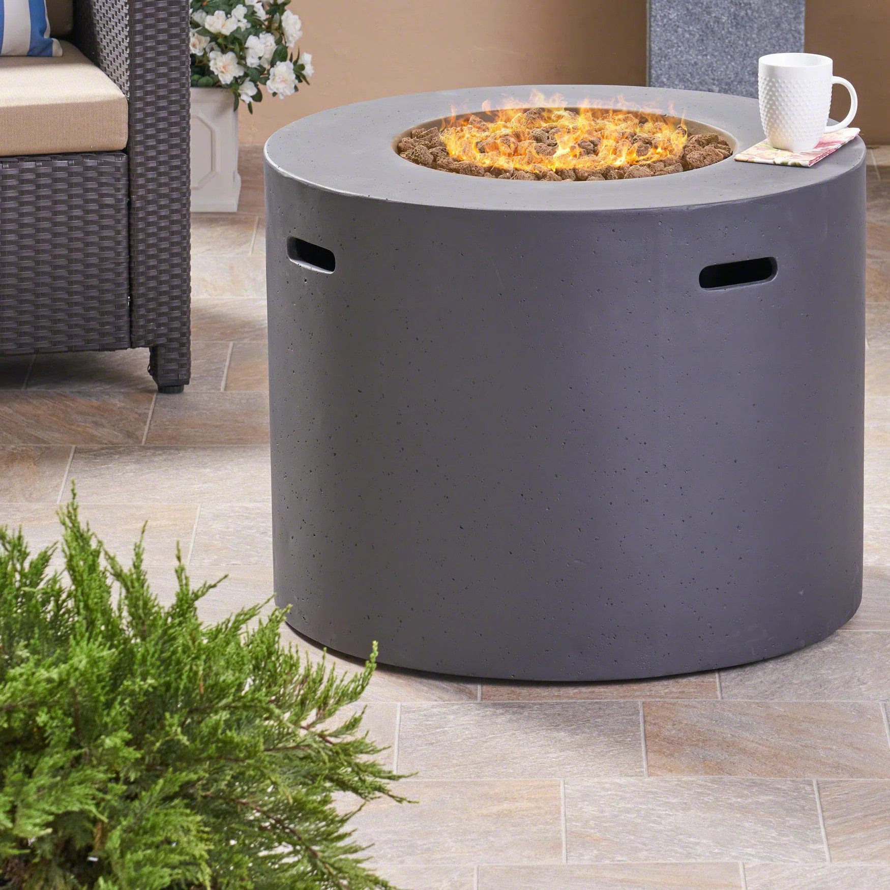 Caelan Round Concrete Propane Smokeless Fire Pit Table with Hidden Fuel Tank | Wayfair North America