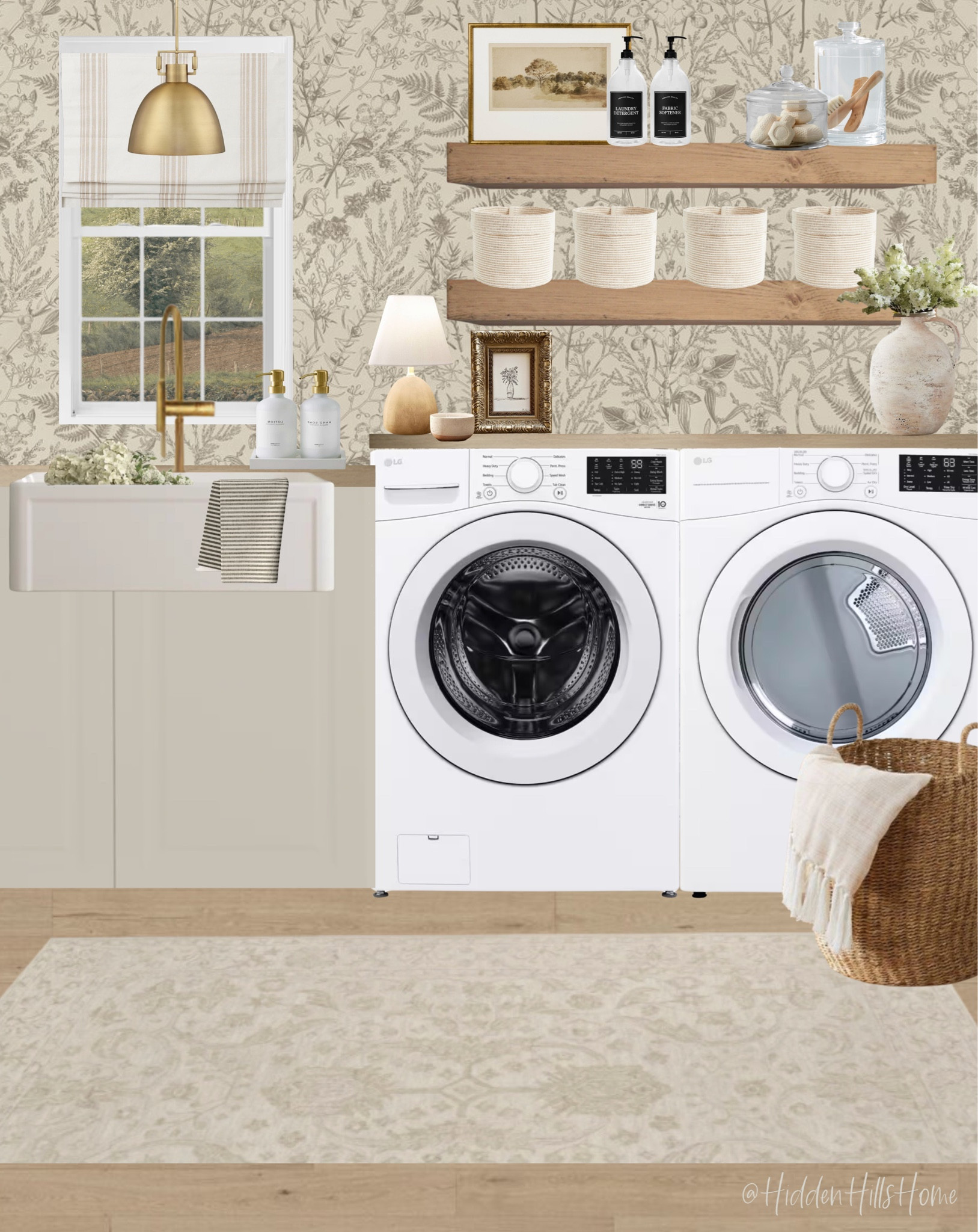 Laundry room decor, laundry room design, laundry room wallpaper, runner, laundry room mood board, home decor 
Wall color is SW Analytical Gray

#LTKHome #LTKSaleAlert #LTKStyleTip