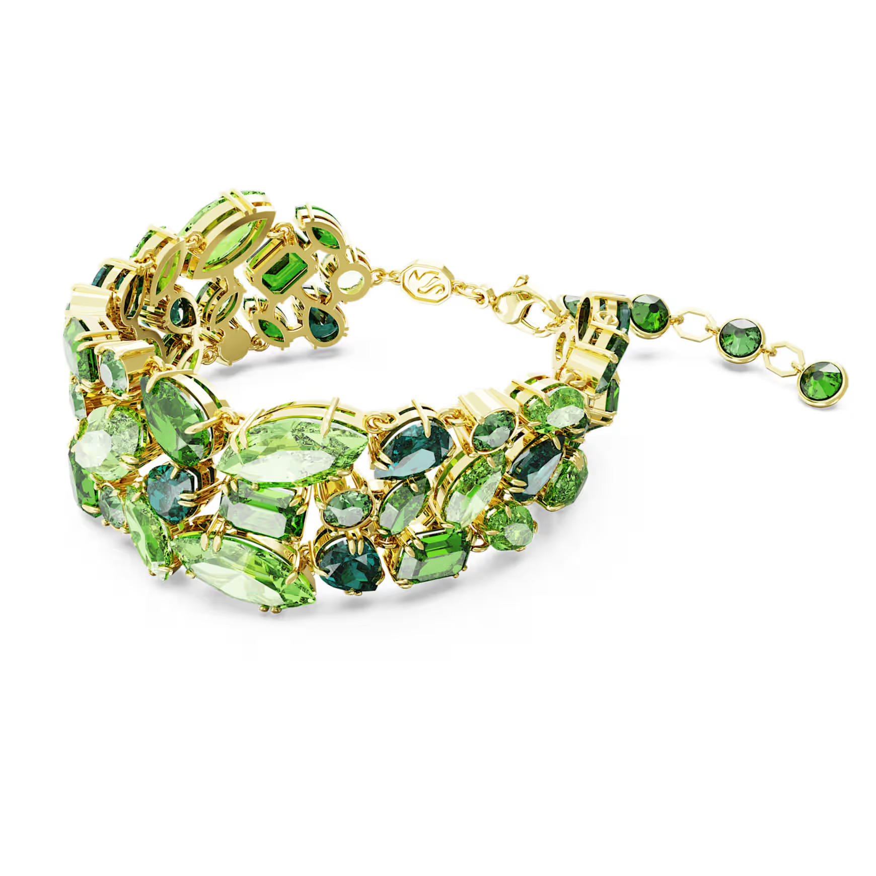 Gema bracelet, Mixed cuts, Green, Gold-tone plated by SWAROVSKI | SWAROVSKI