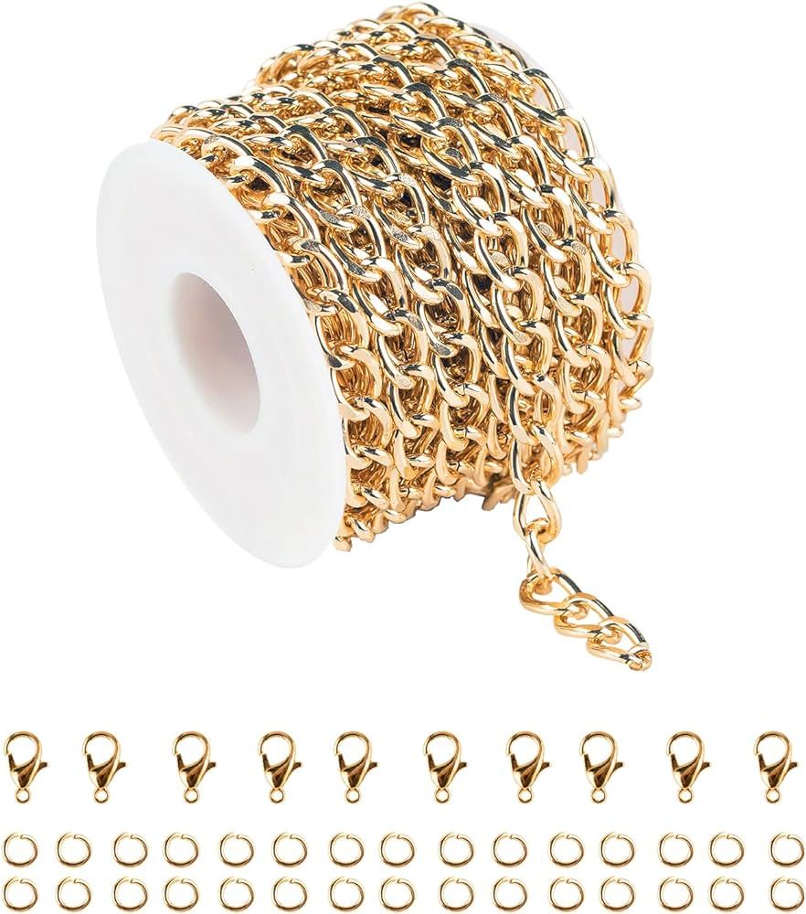 YOUBEIYEE 16.4 Feet Twisted Curb Chain Links Gold Plated Aluminum Bracelet Necklace Chain Bulk fo... | Amazon (US)