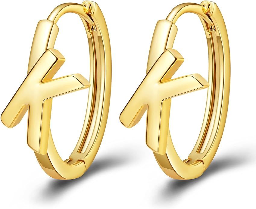 SANNYRA Dainty Initial Hoop Earrings Letter A to Z Alphabet Earrings 14K Gold-Plated Jewelry Gift... | Amazon (US)