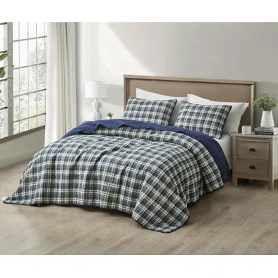 Chad Plaid Printed Reversible Washed Cotton Quilt Set | Wayfair North America