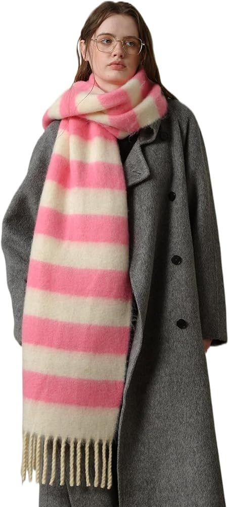Women's Fall Winter Chunky Scarves Big Thick Warm Knit Blanket Scarf Long Oversized Striped Tasse... | Amazon (US)