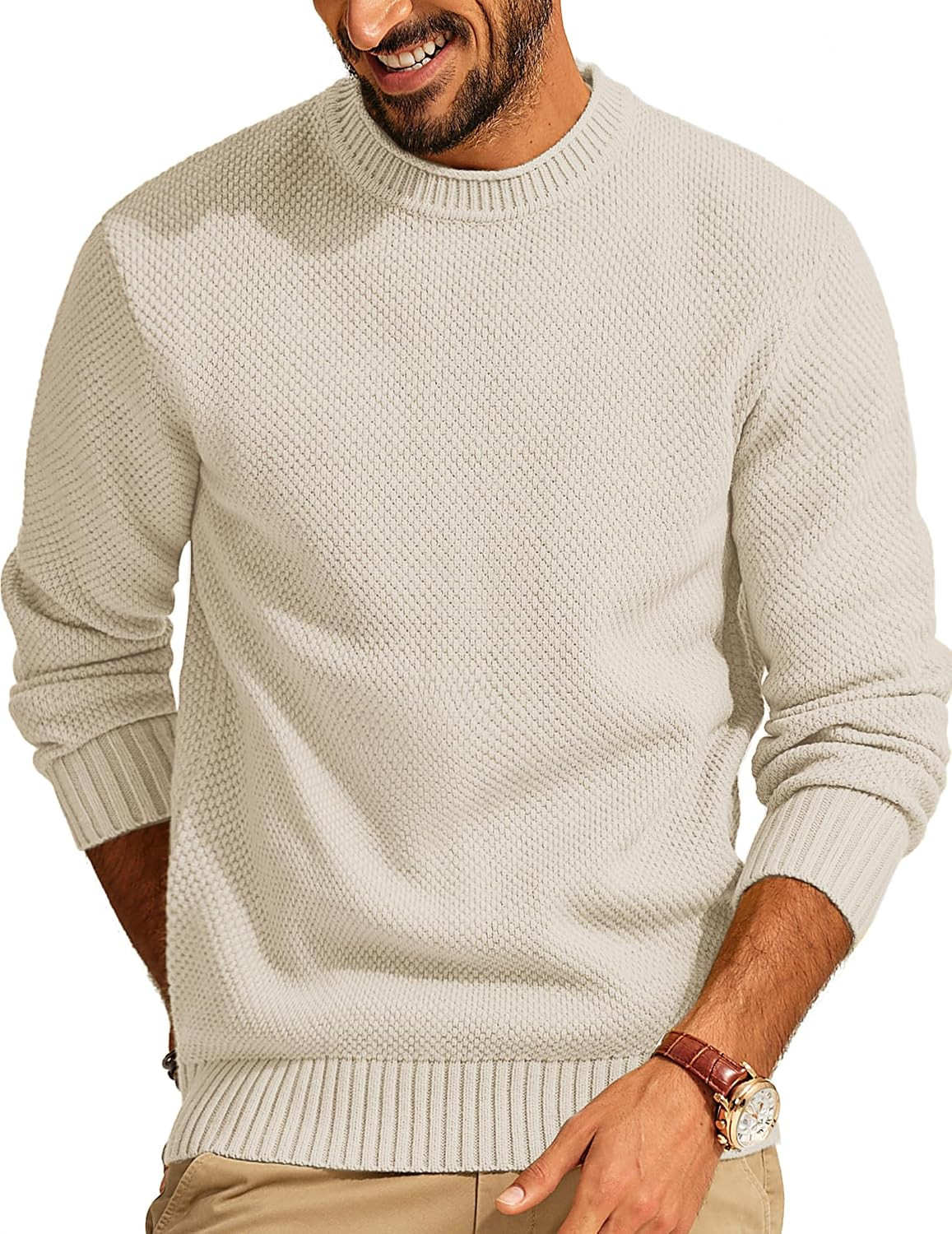 PJ PAUL JONES Mens Sweater Waffle Knit Crewneck Sweaters Textured Pullover | Amazon (US)
