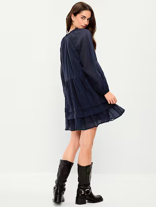Long-Sleeve Swing Mini Dress | Old Navy (US)