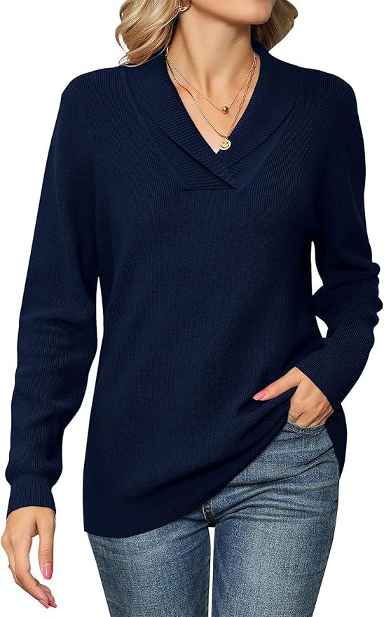 Ivicoer Women Long Sleeve V Neck Pullover Collar Knitted Sweaters | Amazon (US)