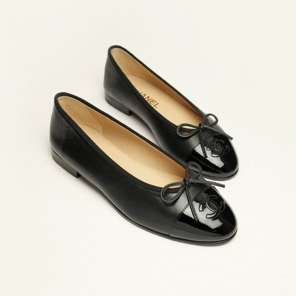 Chanel ballet flats lambskin and patent leather black | Poshmark