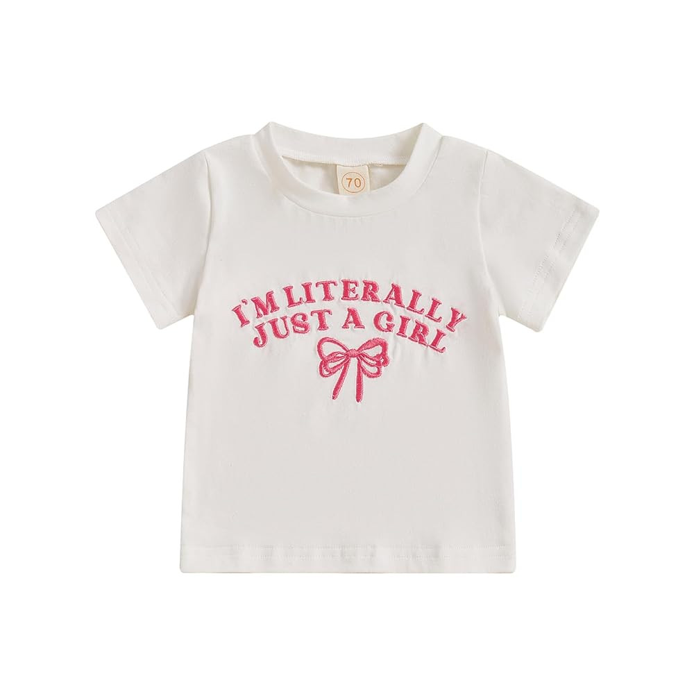 Toddler Baby Girls Clothes Short Sleeve I'm Literally Just A Girl Bow Embroidery T-Shirt Top Cute... | Amazon (US)