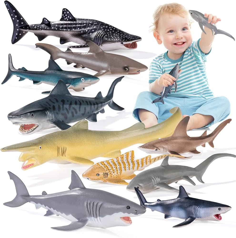 10PCS 5-8" Realistic Shark Figurines Toy for Toddlers 3-5 5-7, Large Ocean Animal Bath Toys for K... | Amazon (US)