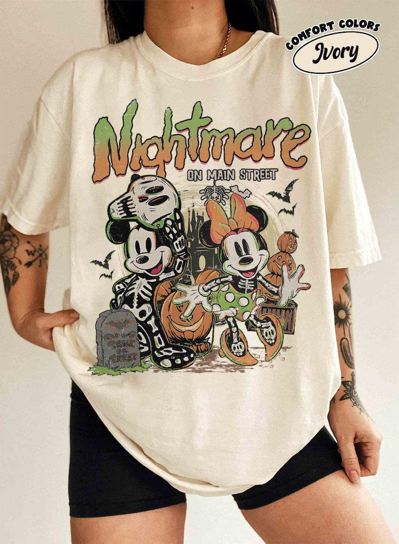 Vintage Mickey & Minnie Skeleton Nightmare on Main Street Comfort Colors Shirts, Mickey Skeleton ... | Etsy (US)