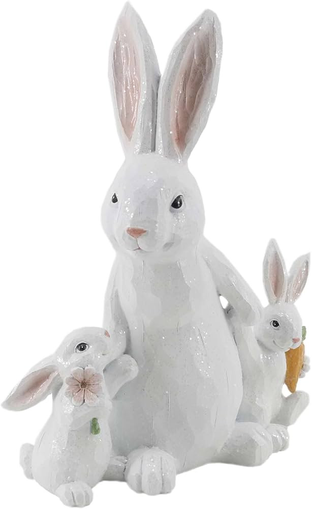 Windy Hill Collection Polyresin Momma & 2 Baby Bunnies White Glitter Wood Carved Appearance Easte... | Amazon (US)