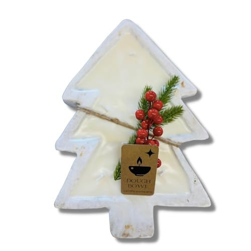 Dough Bowl Candle Co. Christmas Tree Candle -14x10x1.5 Inch White Wooden Bowl Candle in Christmas Tree Shape, Soy Wax Scented Candles in Pine., Beautiful Holiday Farmhouse Decor, Dough Bowls for Decor | Amazon (US)